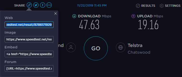speedtest download/upload result: 48/19 Mbps